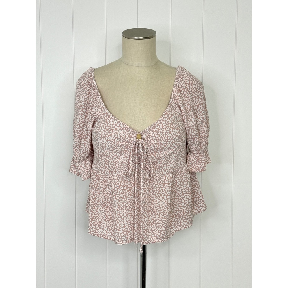 Urban Romantics Leopard Peplum Top Women L Pink Sweetheart Coquette Boho